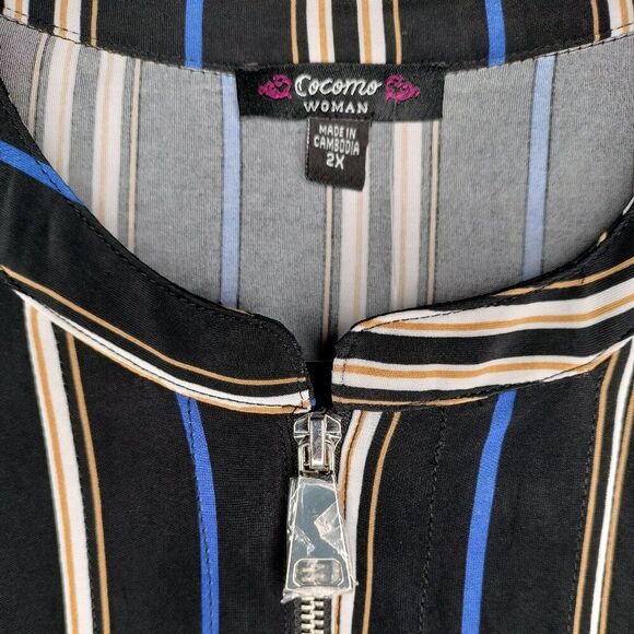 NWT Cocomo Plus Size 2X Black Multi Color Stripe Print Pintuck Short Sleeve Top - Picture 6 of 7